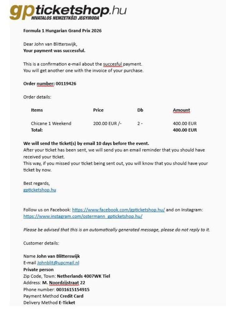 F1 Ticket Hongarije 2026, Tickets en Kaartjes, Sport | Overige, Eén persoon, Juli