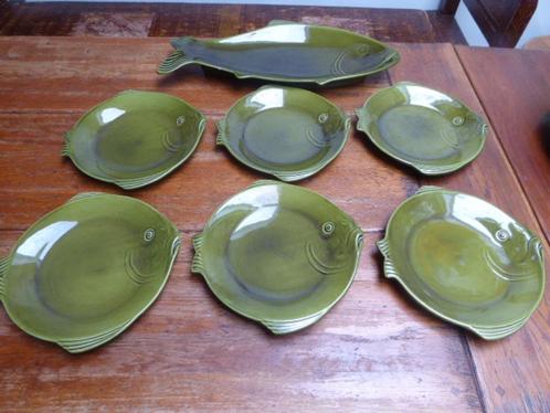 Vintage 7-delig keramiek visservies, Taragna Santander, Antiek en Kunst, Antiek | Servies compleet, Ophalen of Verzenden