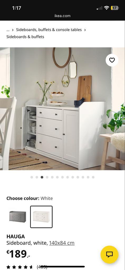 IKEA Hauga Buffetkast Wit 140cm, Huis en Inrichting, Kasten | Buffetkasten, Nieuw, Minder dan 100 cm, 100 tot 150 cm, 25 tot 50 cm