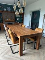 Massief Houten Tafel + 8 Stoelen, Ophalen, 200 cm of meer, 50 tot 100 cm, Vijf personen of meer
