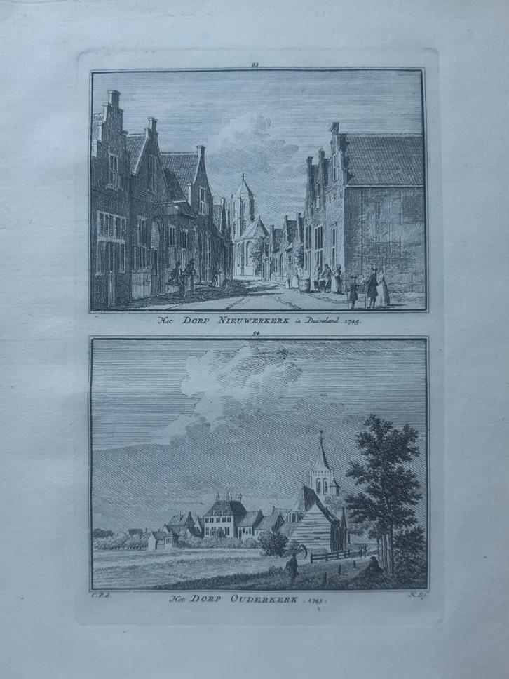 93-93*/ Dorp Nieuwerkerk en Ouderkerk Zeeland gravure 1754, Antiek en Kunst, Kunst | Etsen en Gravures, Ophalen of Verzenden