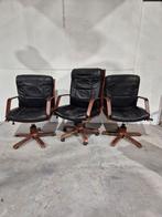 3 vintage bureaustoelen met zwart leer, Ophalen, Gebruikt, Zwart, Onbekend