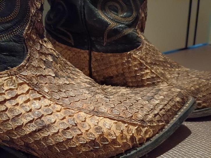 Cowboyboots in slangenleder, Texas, maat 39, handgemaakt.., Kleding | Dames, Schoenen, Zo goed als nieuw, Overige typen, Zwart