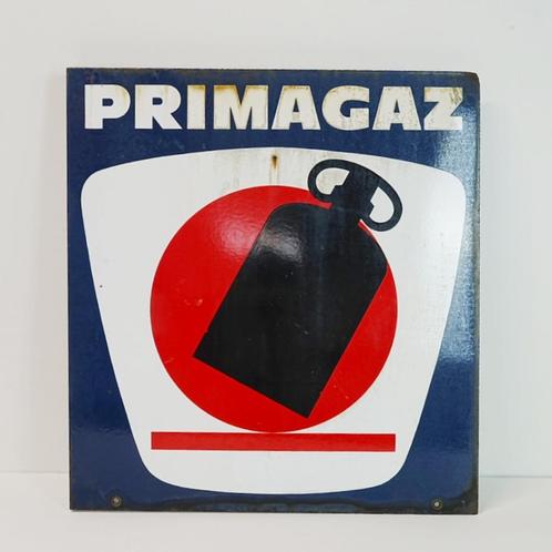 Vintage dubbelzijdig emaille reclamebord van Primagaz., Verzamelen, Merken en Reclamevoorwerpen, Gebruikt, Reclamebord, Ophalen of Verzenden