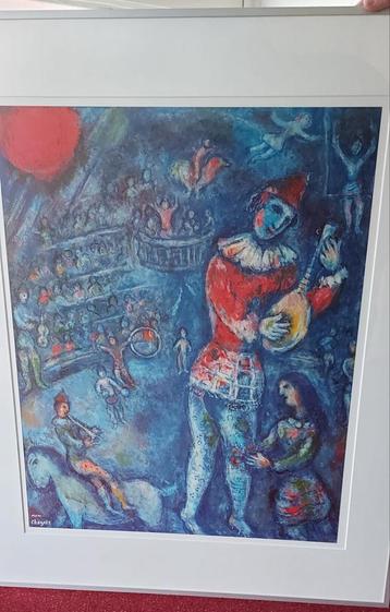 Chagall - Le clown à la mandoline - Ingelijst beschikbaar voor biedingen