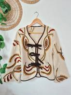 Upcycled blazer van vintage linnen geborduurd tafelkleed M, Maat 38/40 (M), Ophalen of Verzenden, Zo goed als nieuw, Jasje