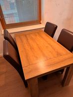 Eettafel met 4 bruine leren stoelen., Huis en Inrichting, Tafels | Eettafels, Ophalen, 50 tot 100 cm, Zo goed als nieuw, 150 tot 200 cm