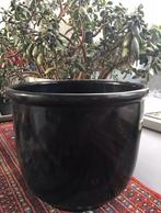 Vintage zware bloempot 38,5cm groot terracotta glazuur zwart, Tuin en Terras, 25 tot 40 cm, Rond, Binnen, Ophalen of Verzenden