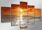 Nieuw * 5 Luik Canvas Schilderij Zon Zee Strand 200x100cm, Ophalen of Verzenden