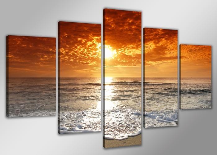 Nieuw * 5 Luik Canvas Schilderij Zon Zee Strand 200x100cm, Antiek en Kunst, Kunst | Schilderijen | Modern, Ophalen of Verzenden