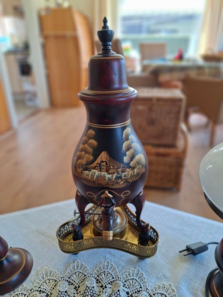 Unieke handgeschilderde Kurz kraantjeskan + theeset en lamp, Ophalen