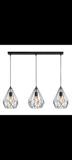 Zwarte hanglamp met 3 diamantvormige kappen (excl. lampen), Modern, Industrieel, Nieuw, Ophalen of Verzenden, Metaal