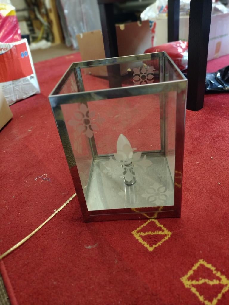 Stijlvolle Tafellamp met Gegraveerd Glas, Ophalen, Gebruikt, Klassiek, Sfeervol, Glas