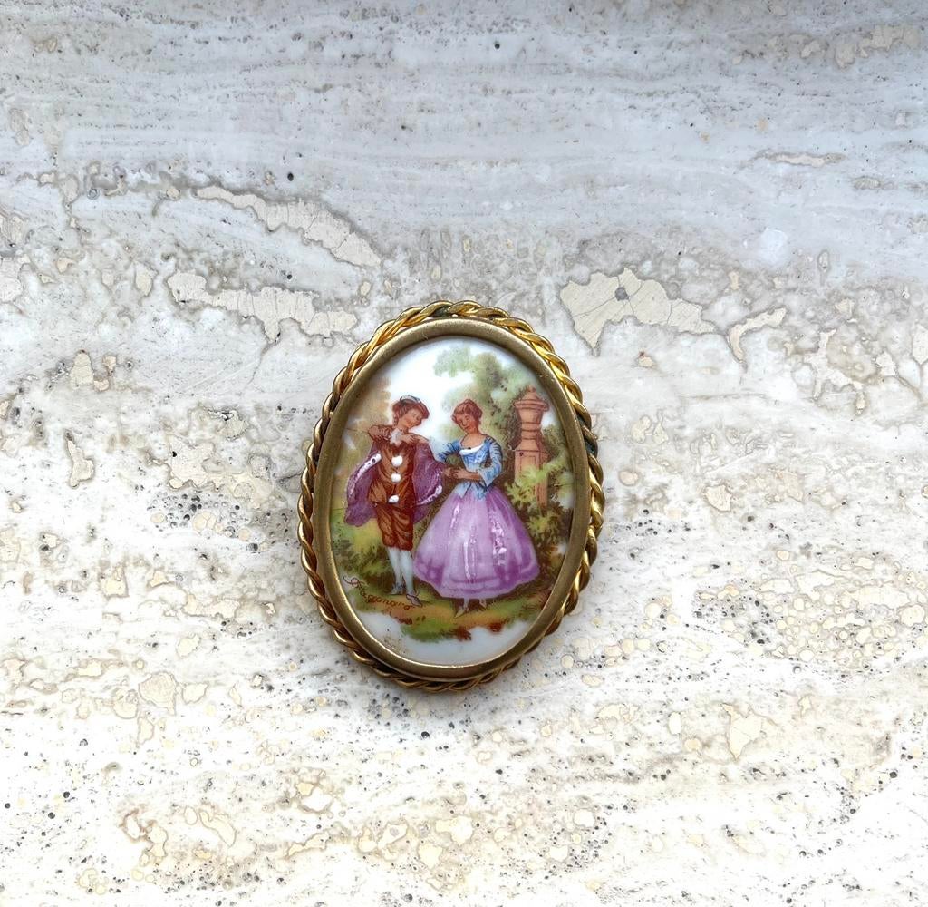 Vintage Limoges broche, Sieraden, Tassen en Uiterlijk, Ophalen, Zo goed als nieuw, Goud, Overige materialen