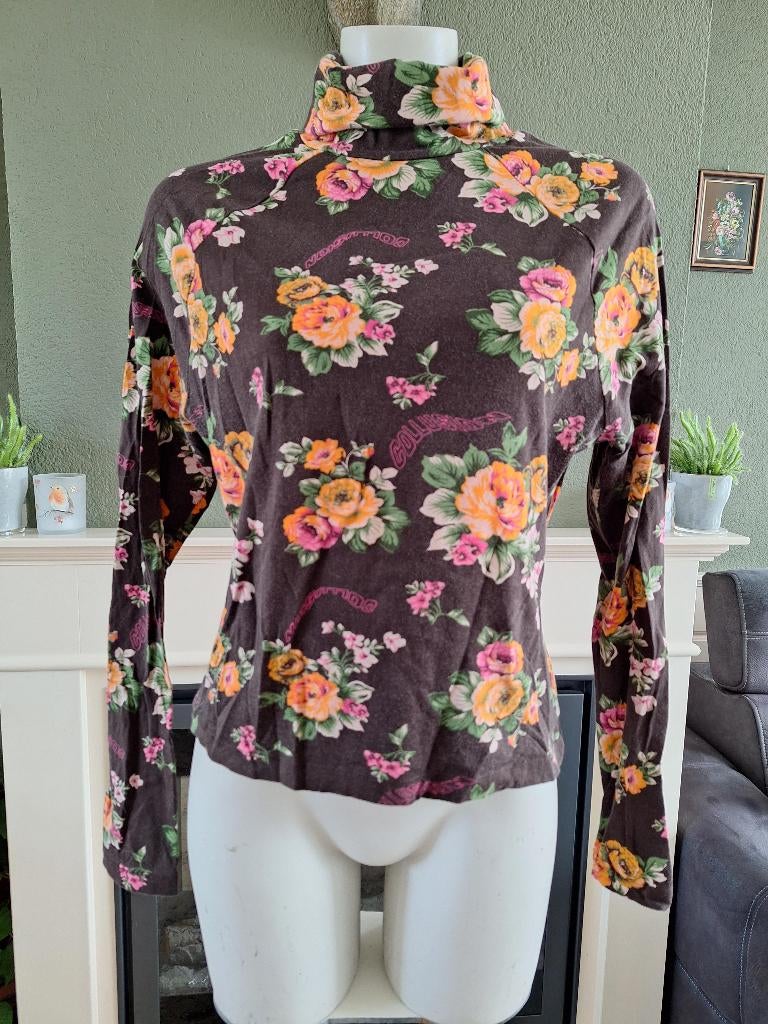 Collusion bruine col trui bloemen 44 L longsleeve, Kleding | Dames, Verzenden, Maat 42/44 (L), Zo goed als nieuw, Bruin