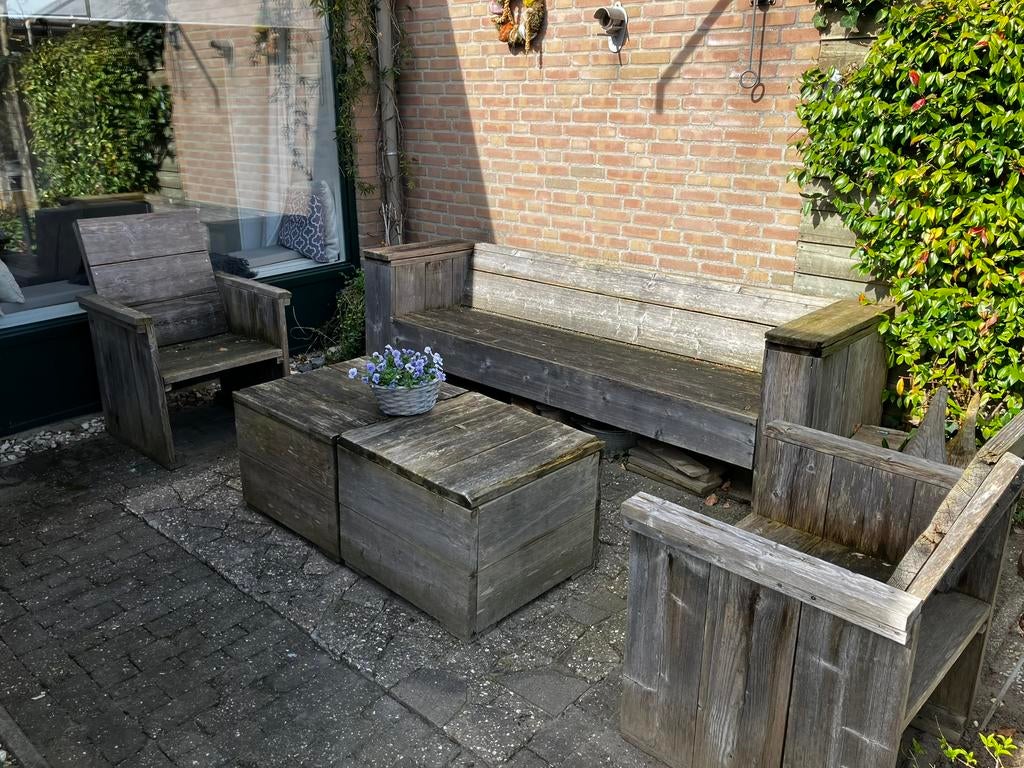Steigerhouten tuinmeubels / of brandhout, Tuin en Terras, Tuinsets en Loungesets, Ophalen, 6 zitplaatsen, Steigerhout, Loungeset