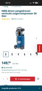 HBM COMPRESSOR 50 LITER, Ophalen, 6 tot 10 bar, Nieuw, Geluidgedempt