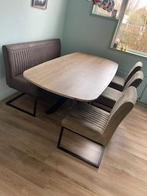 Complete eetkamer set. Eetkamertafel, eetkamerbankje stoelen, Ophalen, Zo goed als nieuw, Minder dan 4 stoelen