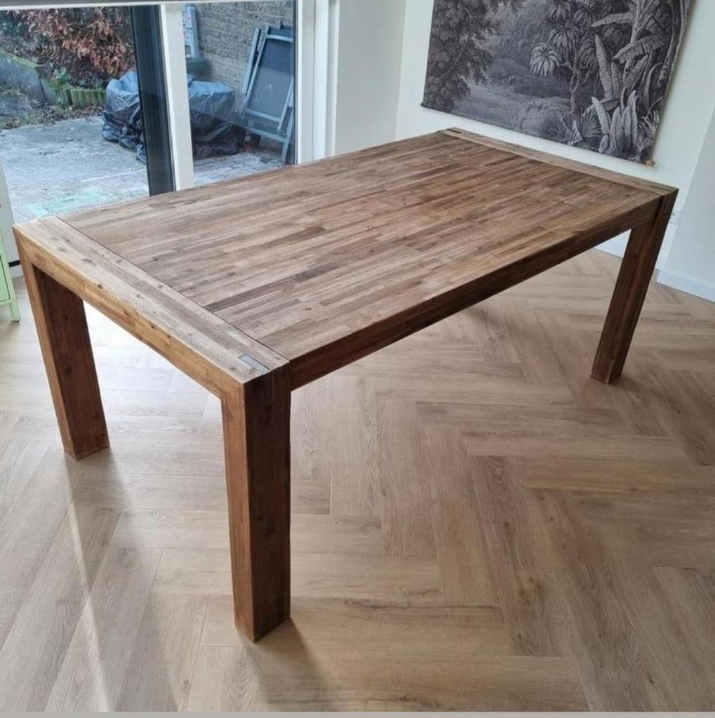 Mooie, stevige houten eettafel (190x100 cm), Ophalen, Gebruikt, 100 tot 150 cm, Vijf personen of meer