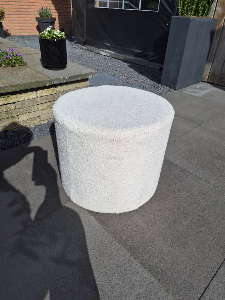 Witte poef voetenbank teddy stof, Ophalen, Minder dan 50 cm, Rond, Minder dan 50 cm