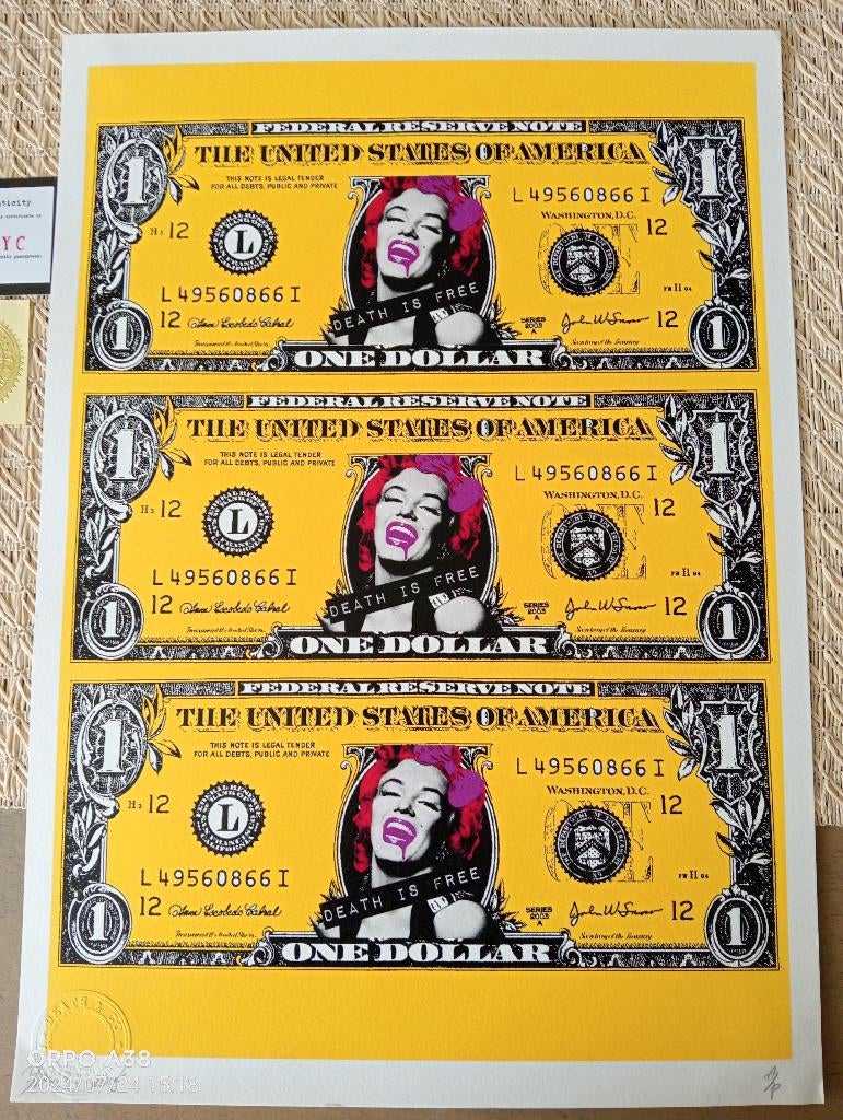 lithografie met dollars A/P exemplaar van Death Nyc, Ophalen of Verzenden