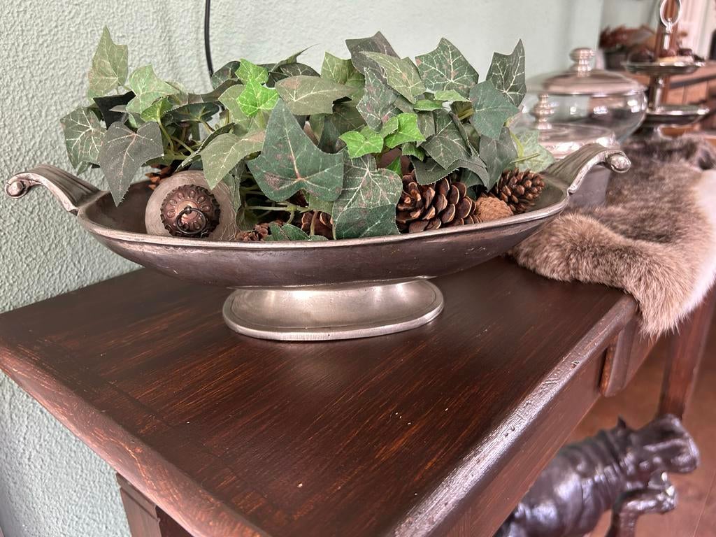 Zilvertin Fruitschaal Ovaal - 40x25x13 cm, Antiek en Kunst, Ophalen of Verzenden