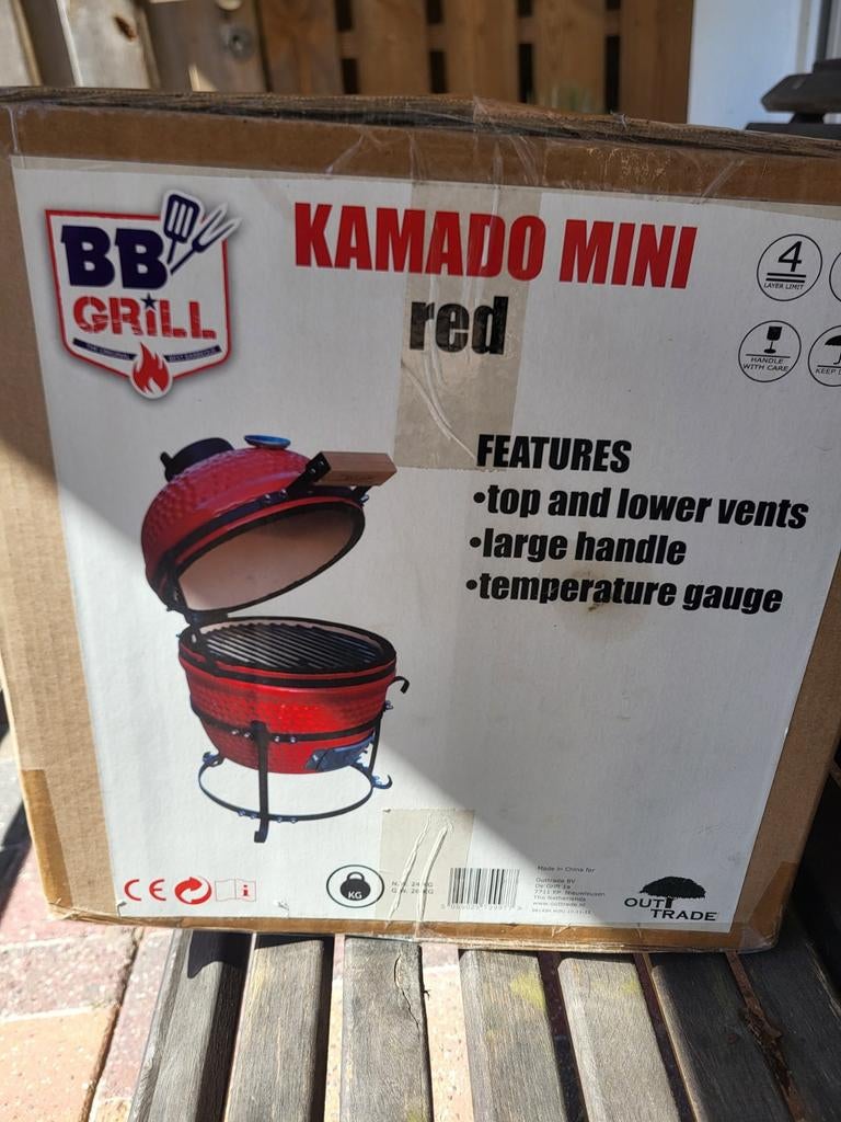 BB Grill Kamado Mini Rood - Nieuw in doos, Tuin en Terras, Houtskoolbarbecues, Ophalen, Nieuw, BB Grill, Met accessoires