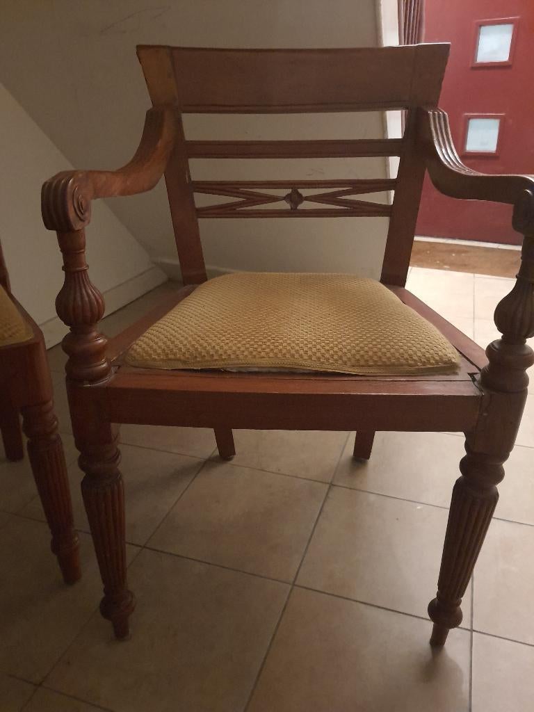Set eetkamerstoelen, massief tropisch hardhout, Huis en Inrichting, Stoelen, Ophalen, Gebruikt, Bruin, Klassiek