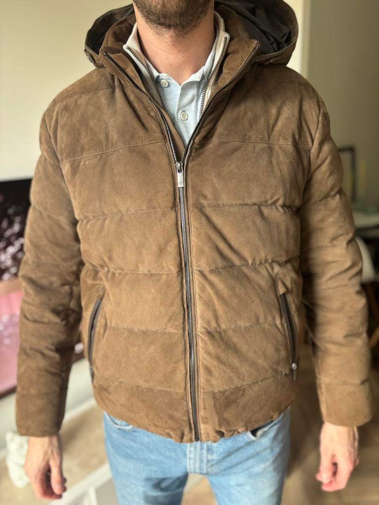 Massimo Dutti jas in bruin suède, Kleding | Heren, Jassen | Winter, Ophalen of Verzenden, Zo goed als nieuw, Overige maten, Bruin