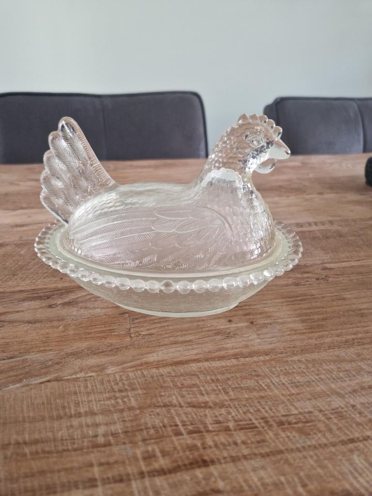 Antieke glazen kip op nest, Antiek en Kunst, Antiek | Glas en Kristal, Ophalen of Verzenden