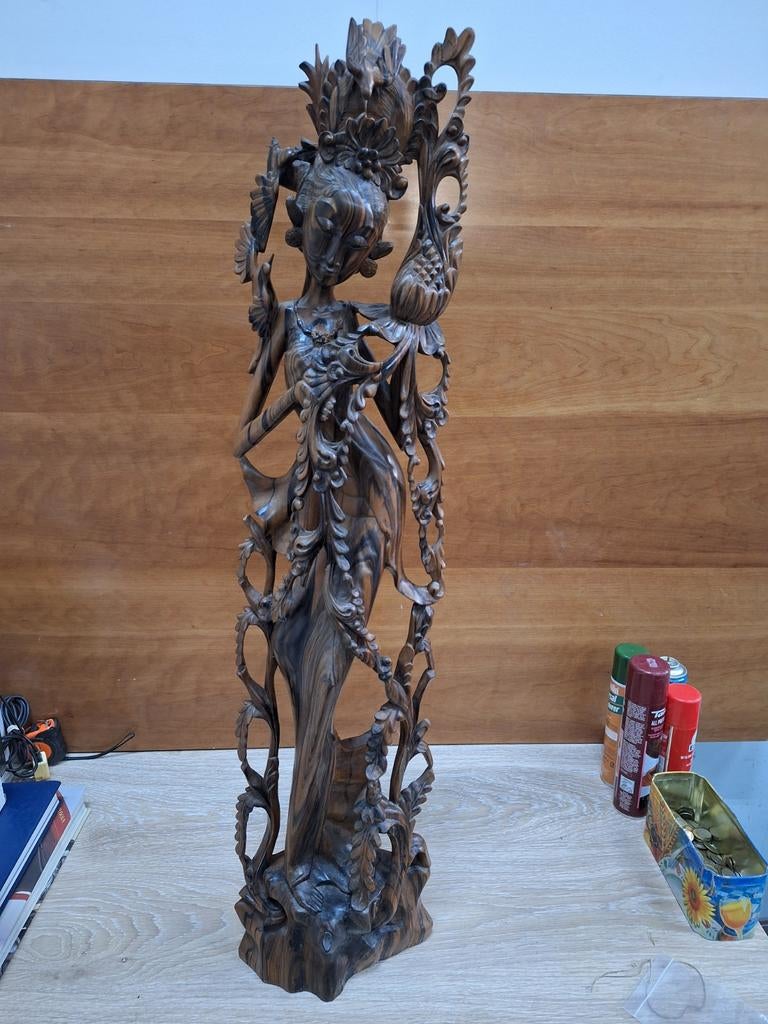 Aziatisch ebbenhout houtsnijwerk, Antiek en Kunst, Kunst | Beelden en Houtsnijwerken, Ophalen of Verzenden