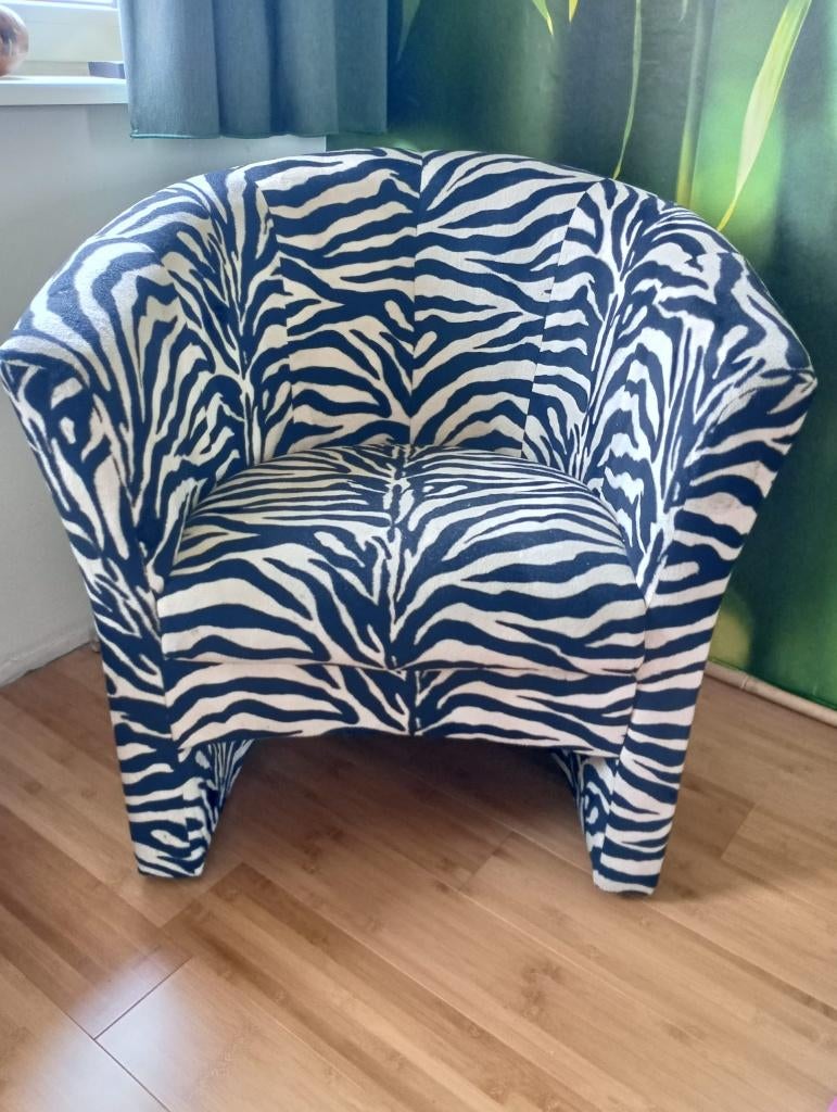 stoel stof zwart wit zebra print (bezorging mogelijk), Ophalen, Overige kleuren, Zo goed als nieuw, Eén