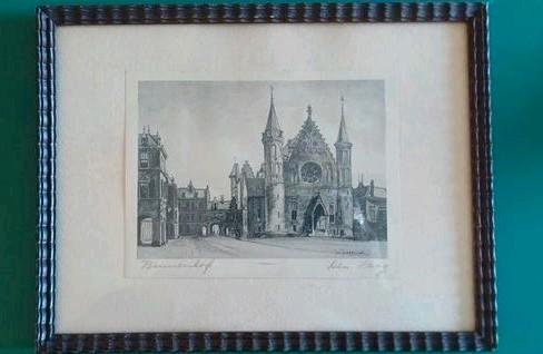 Ets Binnenhof Den Haag Jan Jossesaud ingelijst, Antiek en Kunst, Kunst | Etsen en Gravures, Ophalen of Verzenden