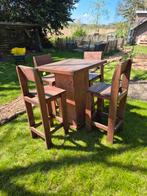 Houten bartafel met 4 krukken, Ophalen, Gebruikt, Hout, 60 tot 90 cm