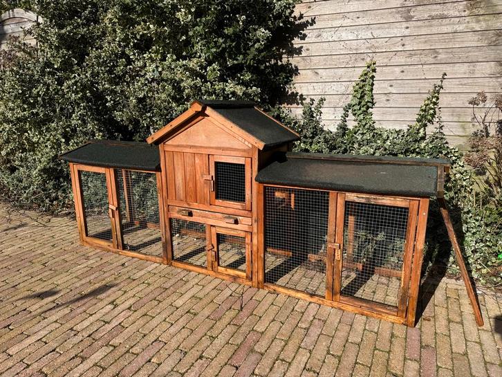 Mooi Dubbel Konijnenhok (198x55x88), Dieren en Toebehoren, Knaagdieren en Konijnen | Hokken en Kooien, Gebruikt, Hok, 60 tot 90 cm