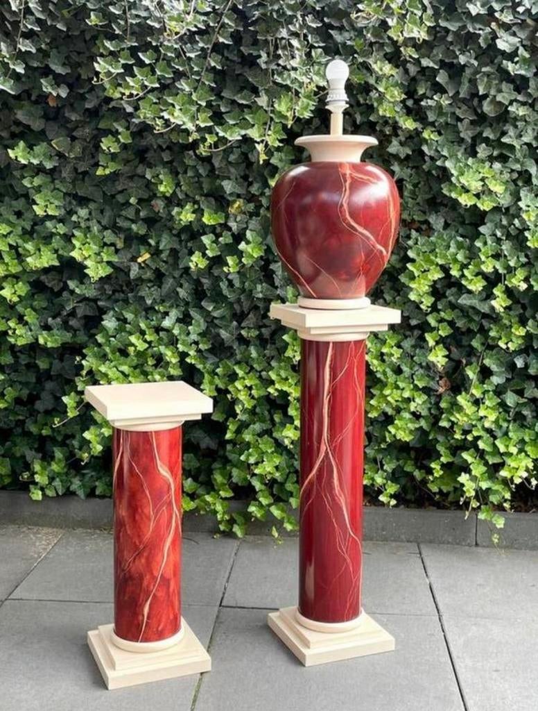 Design Le Dauphin France Vintage Marmerlook Tafel-lamp Zuil, Ophalen, Zo goed als nieuw