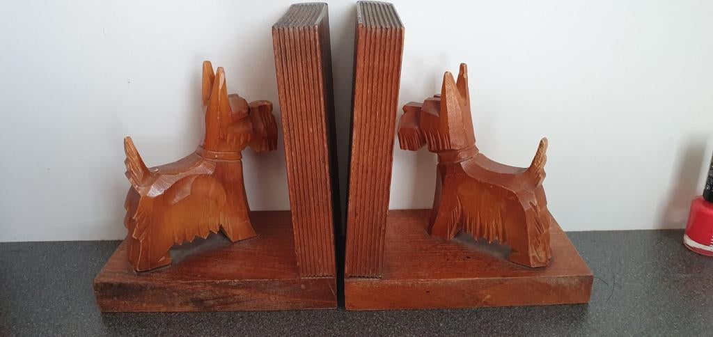 Vintage houten boekensteunen - Schotse terriërs, Ophalen of Verzenden