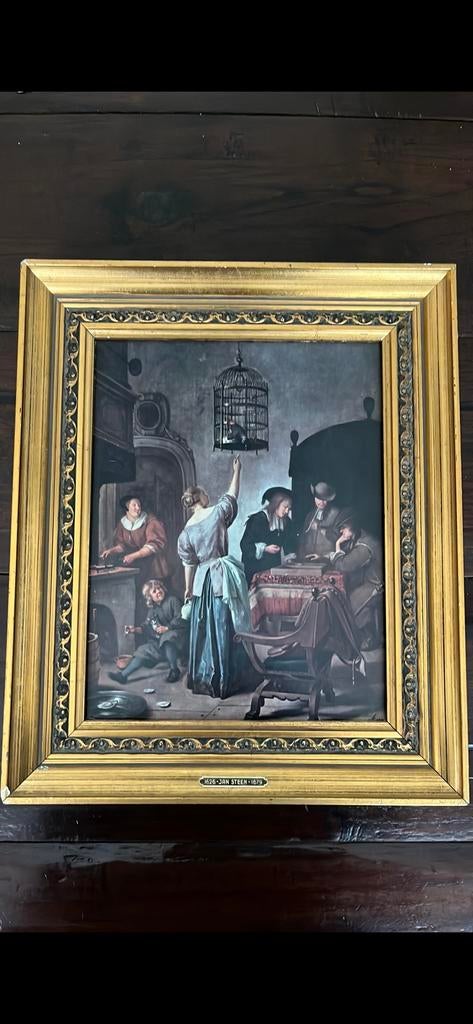 Reproductie van Jan Steen schilderij in lijst, Antiek en Kunst, Ophalen of Verzenden