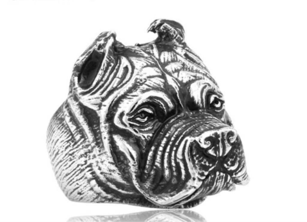 Pitbull ring, Sieraden, Tassen en Uiterlijk, Ringen, Nieuw, Heer, 20 of groter, Zilver, IJzer of Staal, Verzenden