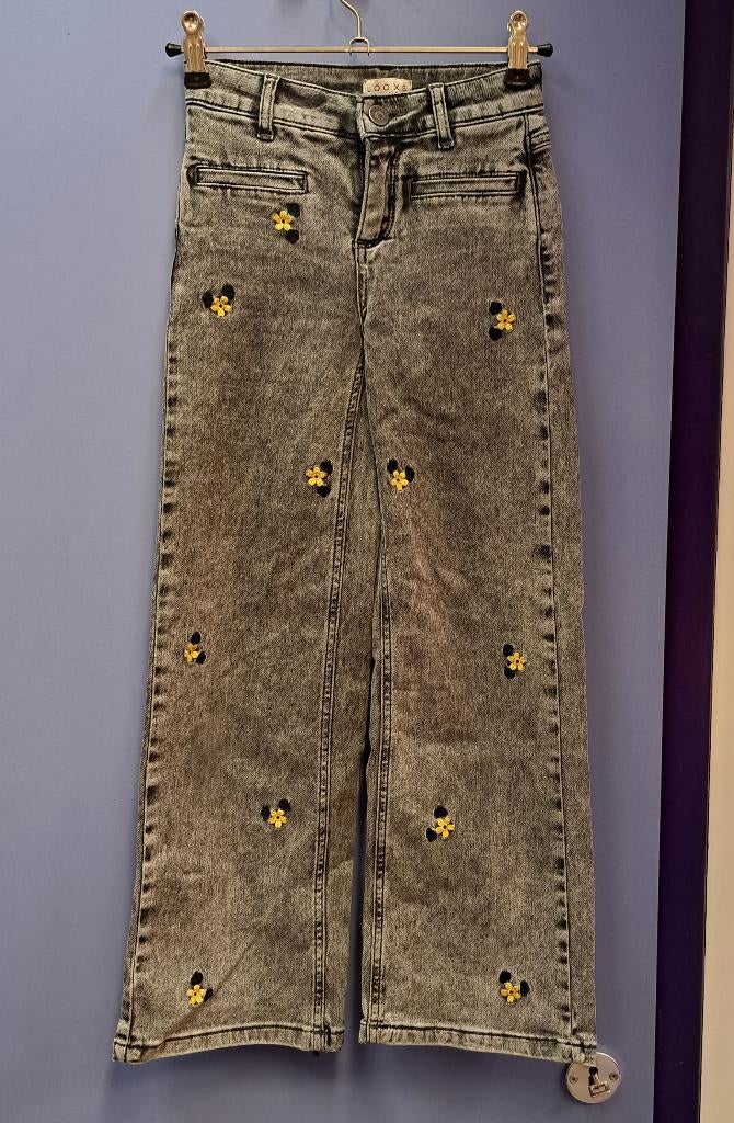 Looxs zwarte jeans met geel geborduurde bloemetjes 140 47706, Broek, Meisje, ., Ophalen of Verzenden