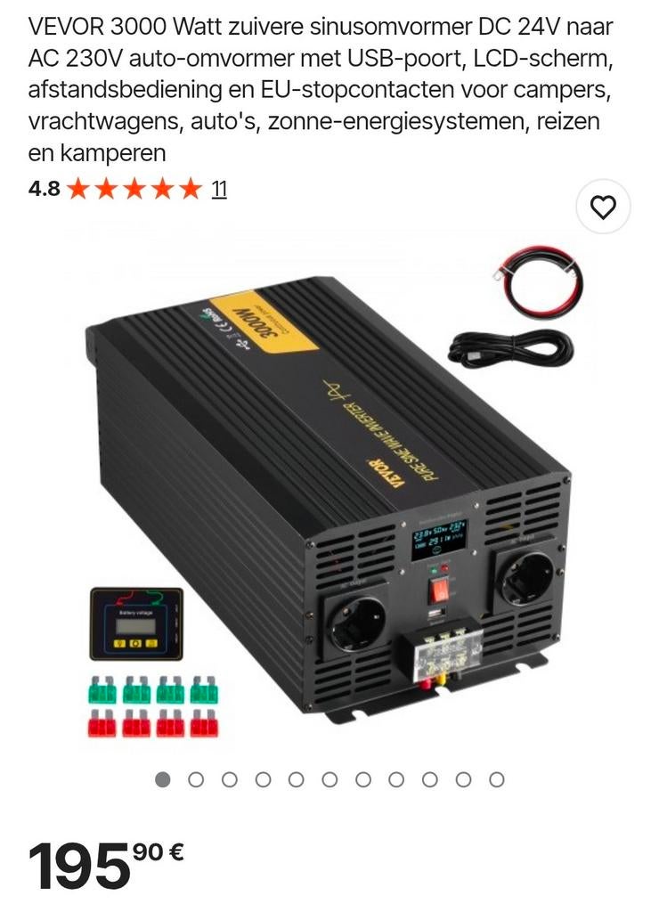 VEVOR 3000W zuivere sinus omvormer 24V naar 230V, Ophalen, Nieuw