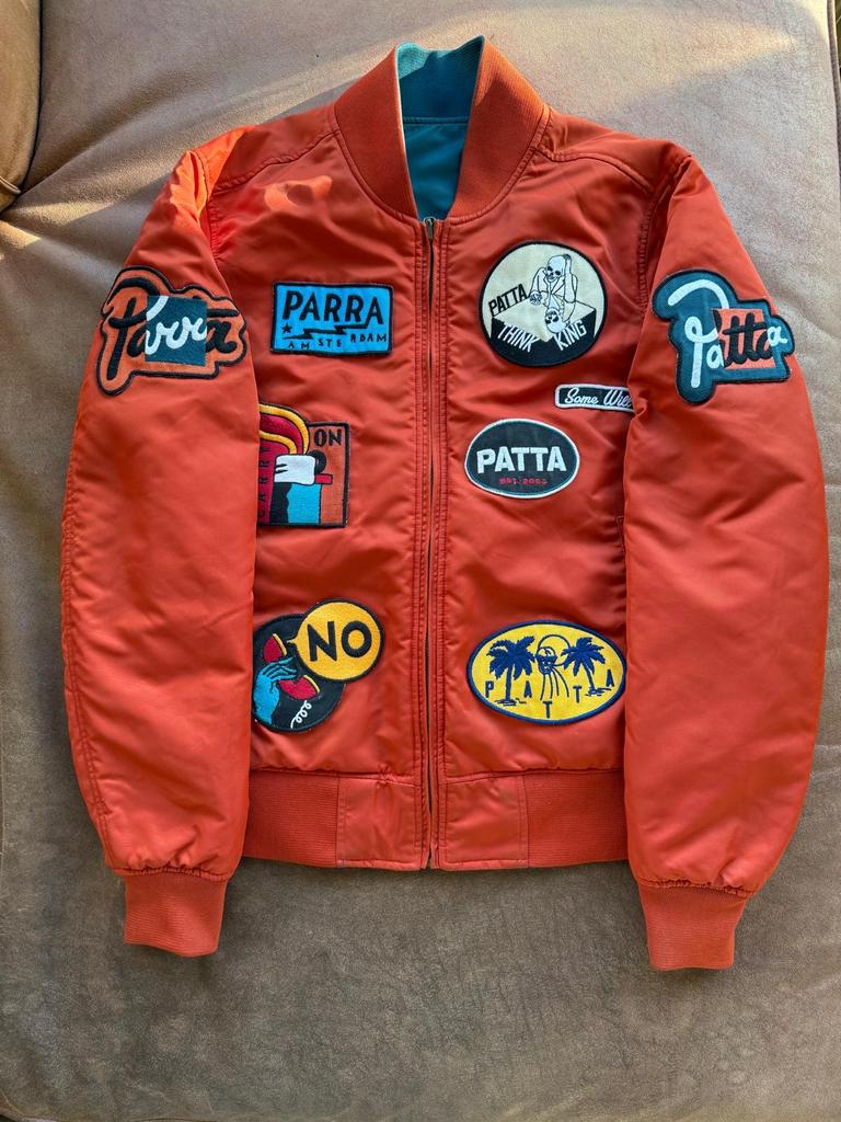 Patta x Piet Parra Reversible Bomber Jacket Small, Ophalen of Verzenden, Zo goed als nieuw, Maat 46 (S) of kleiner, Oranje