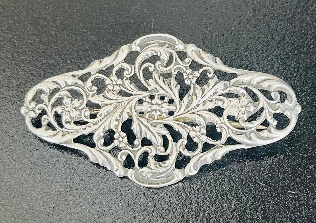 Antieke zilveren grote broche 7 cm gekeurd 800, Verzenden, Zo goed als nieuw, Zilver