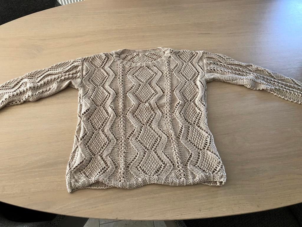 Handgebreide katoenen damestrui, Kleding | Dames, Truien en Vesten, Ophalen of Verzenden, Nieuw, Maat 38/40 (M), Beige