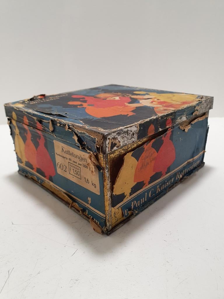 Oud Kattetongen blik n.v. Paul C. Kaiser Rotterdam, Verzamelen, Blikken, Ophalen of Verzenden, Gebruikt, Koek(jes), Overige merken