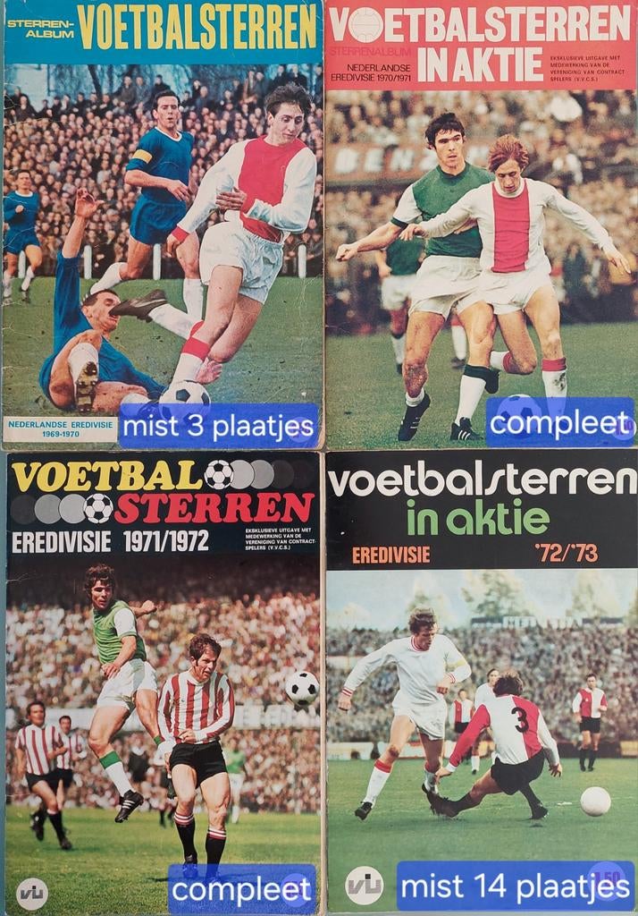 4 albums met voetbal plaatjes eredivisie 1969-1973, Ophalen, Poster, Plaatje of Sticker