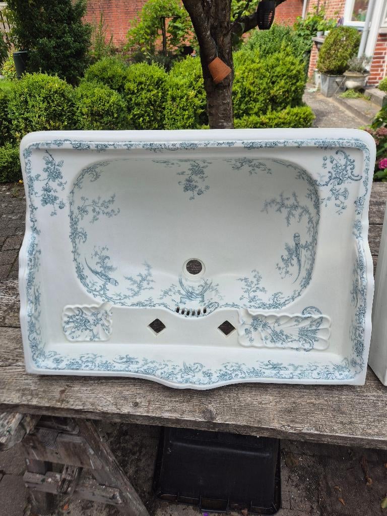 Twee identieke antieke wastafels groen decor pauwen Cauldon, Antiek en Kunst, Ophalen