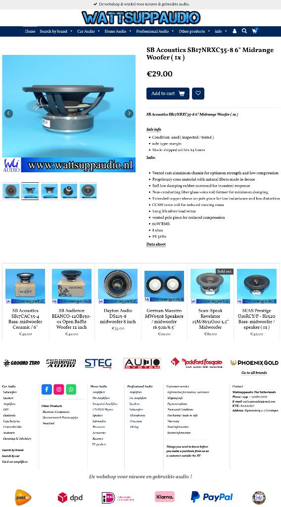 SB Acoustics SB17NRXC35-8 6" Midrange Woofer ( 1x ), Audio, Tv en Foto, Luidsprekers, Overige merken, Gebruikt, ., Ophalen of Verzenden