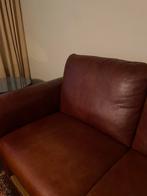 Bruine leren tweezitsbank, 150 tot 200 cm, Tweepersoons, 75 tot 100 cm, Ophalen of Verzenden