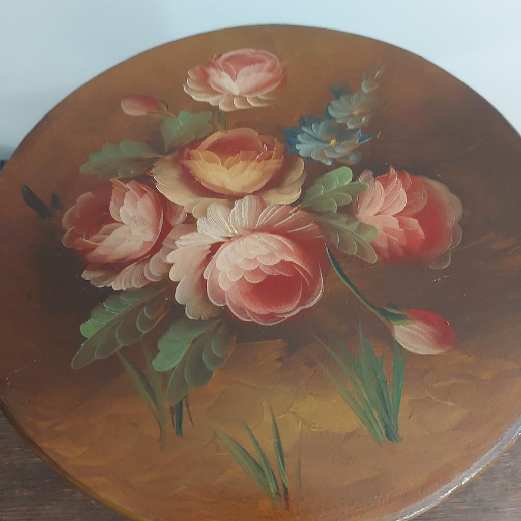 Vintage ronde Handgeschilderde houten hoedendoos., Ophalen of Verzenden